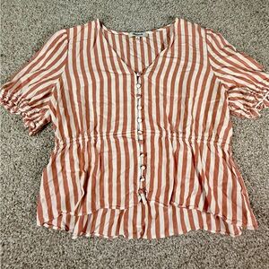 Madewell Courtyard cropped Ruffle-Hem Top | Sz M Orange and white